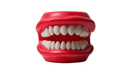 Obraz premium Close-up of a bright red plastic mouth with white teeth