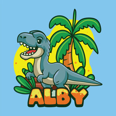Cute Albertosaurus Dinosaur Character Mascot in Vector Cartoon Illustration
