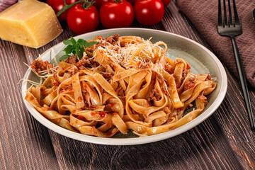 Italian pasta bolognese with beef minced meat