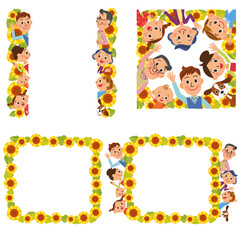 Obraz premium 三世代家族と向日葵のフレーム