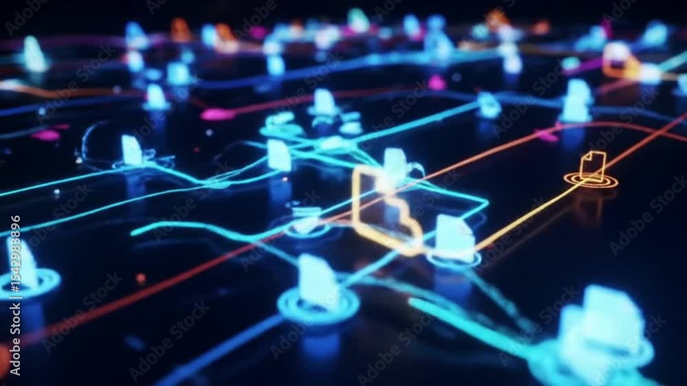 Aufkleber abstract technological network background with nodes and connections with neon color
