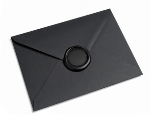 A black envelope sealed with a black wax seal. No pattern on a wax seal.
