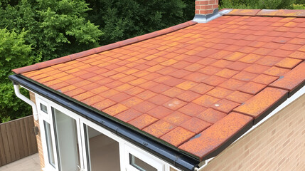 Aged and hazardous asbestos roofing on a building extension
