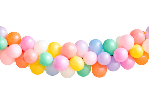 Colorful balloon garland for celebrations and party decorations on transparent background, PNG