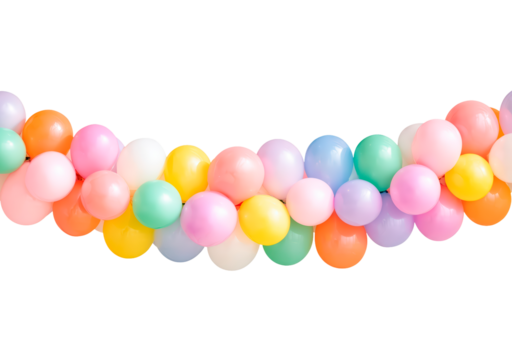 Colorful balloon garland for celebrations and party decorations on transparent background, PNG