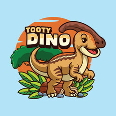 Cute Parasaurolophus Dinosaur Character Mascot in Vector Cartoon Illustration