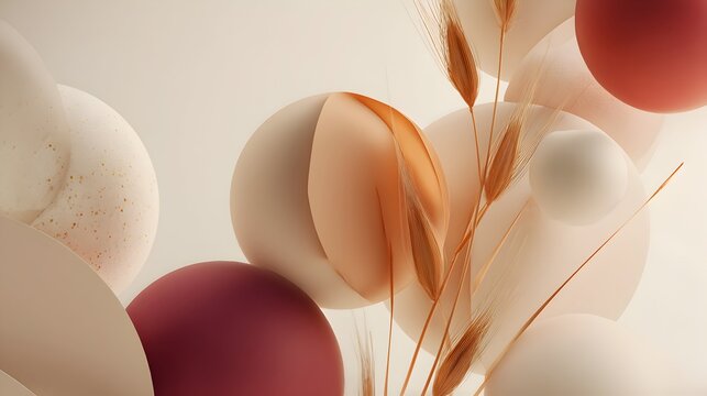 Minimalist 3D Thanksgiving-Themed Abstract Composition in Warm Earth Tones with Spheres on Cream Background — Modern Autumn Seasonal Geometric Artwork.