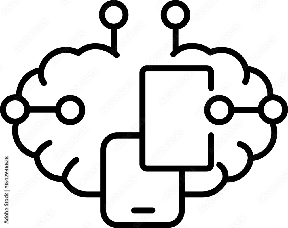 Aufkleber artificial intelligence brain with smartphone and digital connection, symbolizing technology, innova