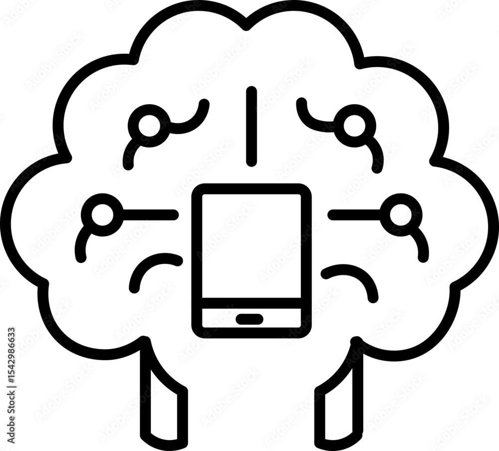 Poster artificial intelligence brain technology mobile device connection digital innovation network icon. t