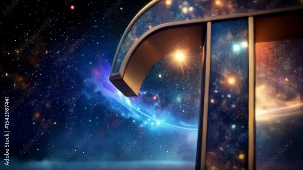 Poster golden metallic pi symbol filled with starfield texture against galactic nebula background with cosm