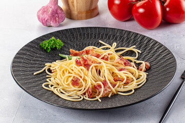Italian pasta spaghetti with bacon