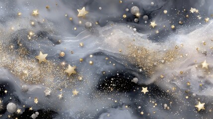 Fototapeta premium Abstract celestial art with stars and glittering spheres in a cosmic background