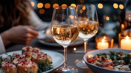 Albari&ntilde;o Day. Candlelit dinner with white wine, crostini, and fresh salad on outdoor table