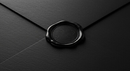 A black envelope sealed with a black wax seal. No pattern on a wax seal.
