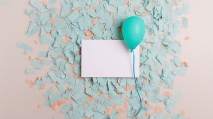 Creative wedding and birthday card invitation ideas surrounded by confetti and balloons in a festive setting