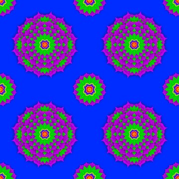 A vibrant mandala flower with layered petals in green, purple, and orange. Perfect for prints, textiles, backgrounds, or decorative art.