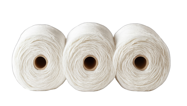 Three spools of white yarn