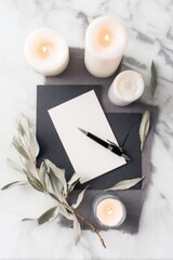 Elegant wedding and birthday invitation card design on marble table soft lighting cozy atmosphere