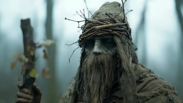 Spirit of Leshy: tree root foot, forest sentinel, wandering guide, magical disguise, cultural myth, beast form, Slavic entity, woodland watcher, protective being, lost traveler