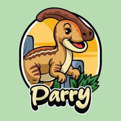 Cute Parasaurolophus Dinosaur Character Mascot in Vector Cartoon Illustration