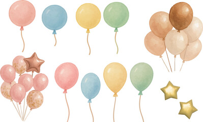 Watercolor Balloon Illustration Set – Pastel Party Balloons
