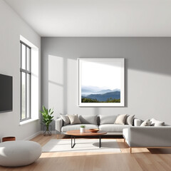 frame mockup for living room modern interior design photography blank wall art display template editable home decor showcase stylish minimalist space 3d rendered mockup for print on demand high resolu