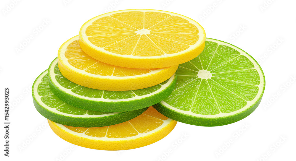 Poster freshly sliced lemons and limes arranged on a dark background with vibrant colors