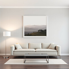 mockup of a blank frame in a modern living room interior design showcasing a vibrant house background ideal for print on demand or digital art prints perfect for home decor or wall art displays
