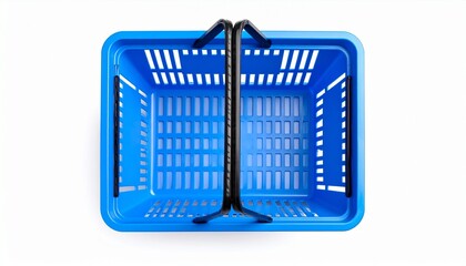 Empty Blue Shopping Basket Top View Isolated White Background.