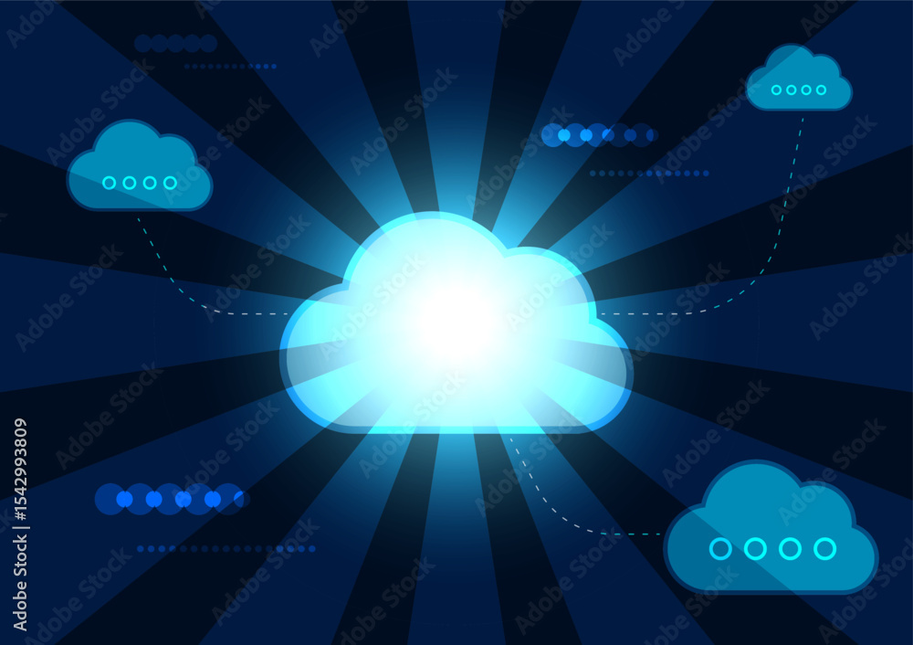 Poster glowing cloud computing network digital technology abstract background illustration lines dots conne