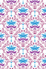 Vibrant Floral Damask Purple Blue Pattern