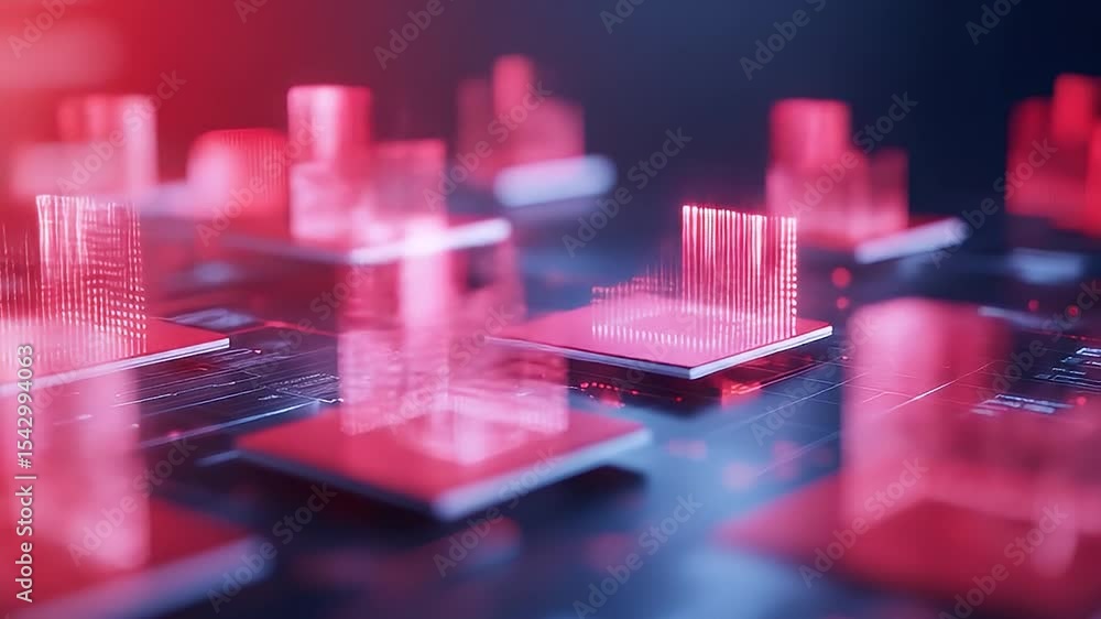 Aufkleber close up of red and blue microchip circuit board technology component