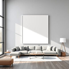 mockup of an empty frame for living room wall art modern interior design with house background stylish interior mockup printable poster presentation for home decor print on demand photography 3d rende