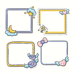 Set of cute cartoon frames with clouds, stars and loves
