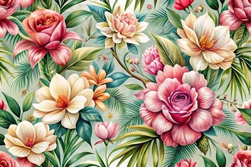 Colorful floral pattern with pink and white flowers