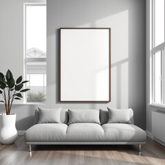 frame mockup for living room modern interior design empty wall art display 3d render product showcase versatile decor elements print on demand home staging photography house background artistic presen
