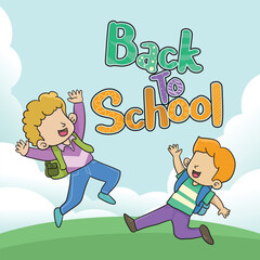 Back to school design with boys jumping. Vector illustration
