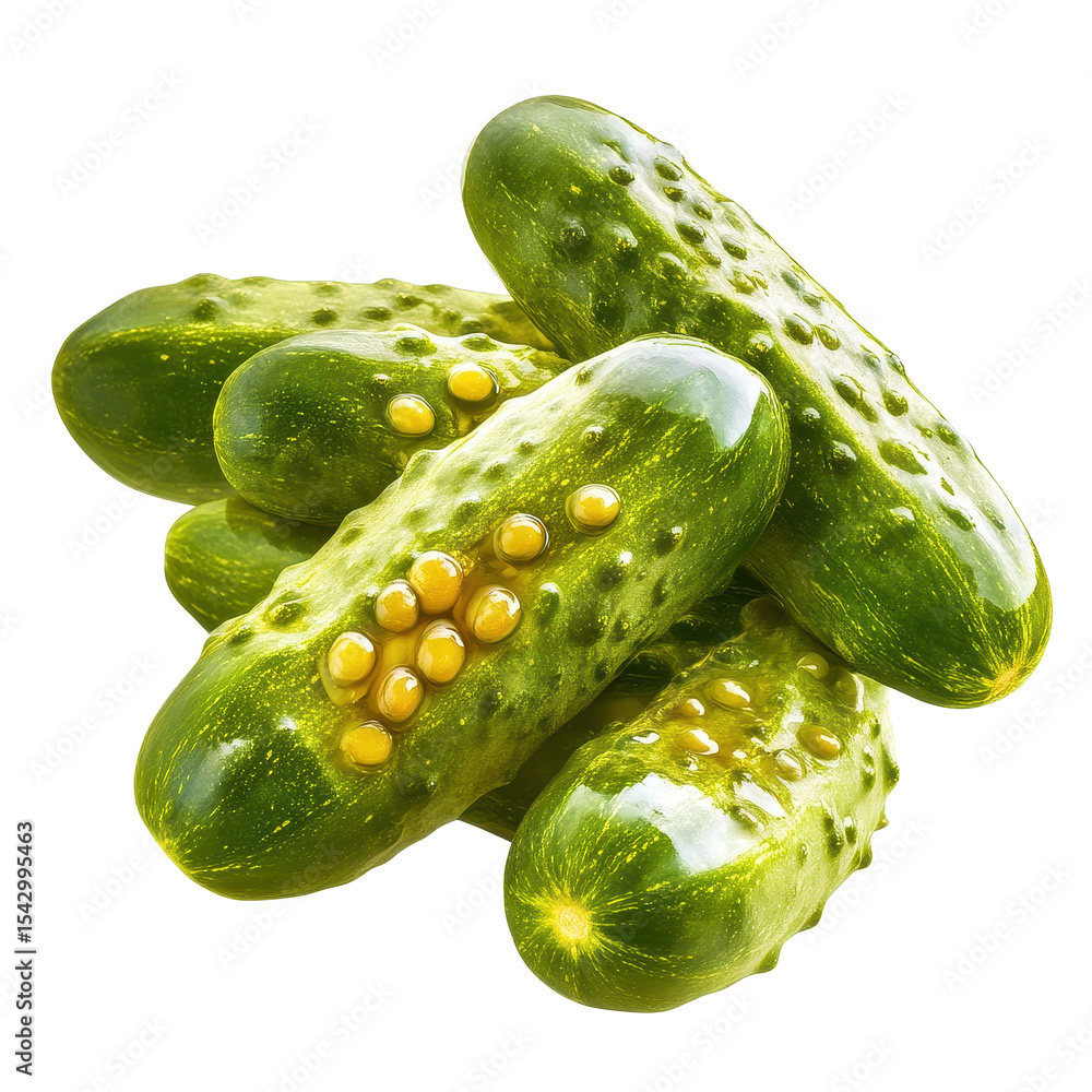Poster pickled cucumbers stacked on a transparent background ready for culinary use and garnishes, pickled 