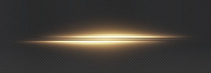 Line light with gold stars and yellow rays in motion forms horizontal sparkle stripes. Bright, glowing, and dynamic perfect Overlay for abstract, festive vector effects.