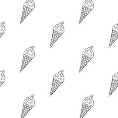 Waffle cone with ice cream seamless pattern. For packaging and cards design., cover, paper, background.