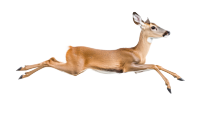 Roe deer jumping on white background
