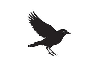 Fototapeta premium Silhouette of a crow with its wing raised on a white background in a simple graphic style