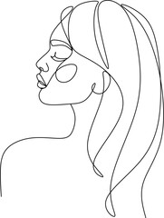 Woman abstract face, one line drawing. Hand drawn outline illustration. Continuous line. Portret female. Vector illustration