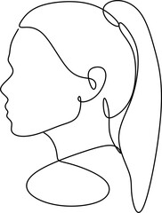 Woman abstract face, one line drawing. Hand drawn outline illustration. Continuous line. Portret female. Vector illustration