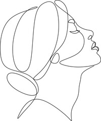 Woman abstract face, one line drawing. Hand drawn outline illustration. Continuous line. Portret female. Vector illustration