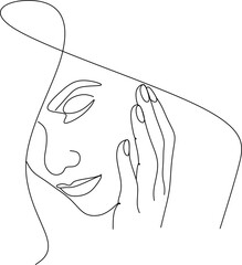 Woman abstract face, one line drawing. Hand drawn outline illustration. Continuous line. Portret female. Vector illustration