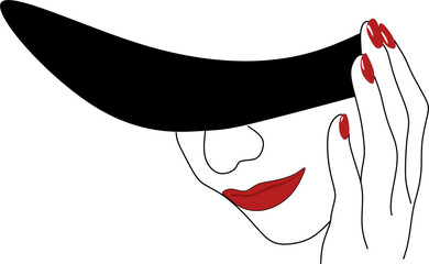 Linear portrait of a woman in a hat. Beauty and glamour concept. Cap headgears for lady.
