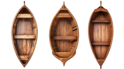 Set of wooden boats on white background

