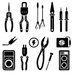 Power tools like a drill circular saw angle grinder and jackhammer shilouette
