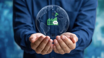Person holding a transparent globe depicting global co2 emissions.